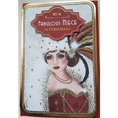 Image of Art Deco Fabulous Niece Glittered Christmas Card