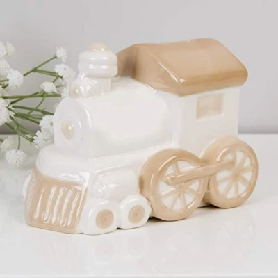 Image of Bambino Train Ceramic Money Box Savings Bank Neutral Nursery Decoration