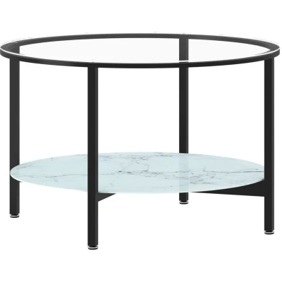 Image of vidaXL Tea Table Black and White Marble 70 cm Tempered Glass