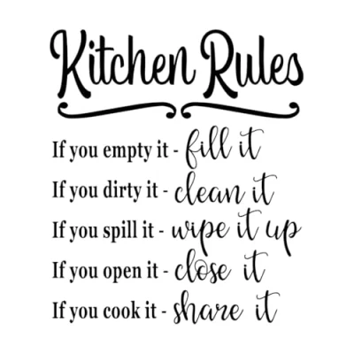 Image of Kitchen Rules Wall Decal Sign Sticker Decor Vinyl Removable Art Pantry Small 36x42cm