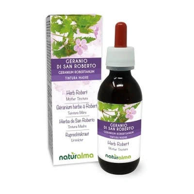 Image of herb Robert (Geranium robertianum) with Flowers Alcohol Free Mother Tincture Naturalma Liquid Extract Drops 120 ml Food Supplement Vegan