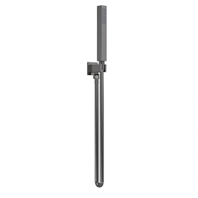 Image of nuie A7264 Windon Modern Bathroom Wall Mount Square Shower Handset with Outlet, Parking Bracket &amp; Flex Hose, 1265mm, Brushed Pewter