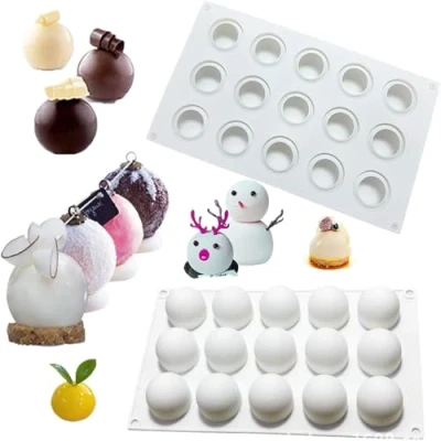 Image of JasCherry Silicone Cake Mould, 15 Cavity Semi Sphere Shaped Non Stick Baking Mold, Soap Muffin Tray, Cupcake Moulds, Ideal for Candy Chocolate Jelly