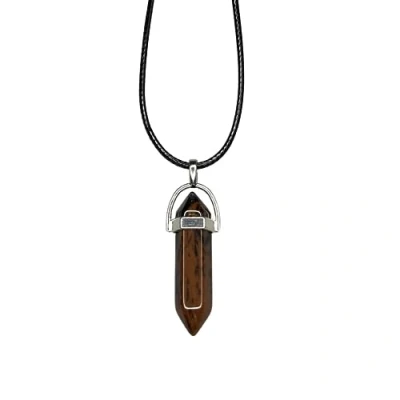 Image of VIE Double Point Pencil Pendant, Black String (Mahogany Obsidian)