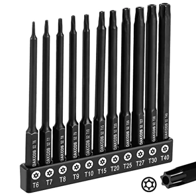 Image of DAKCOS 11 Piece Tamper Proof Torx Bit Set, Premium S2 Alloy Steel Security Star Bits,100mm Long T6 T40