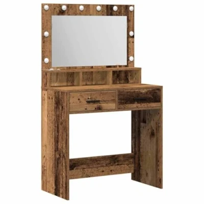 Image of vidaXL Wooden Dressing Table with LED Mirror and Storage 79x41x135cm
