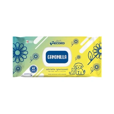 Image of Record Wet Sanitizing Wipes for Dogs and Cats. Dog Cat Wipes. Pack of 40. Pet Hair, Muzzle Paws Eyes. Respect Skin PH. Chamomile Aroma