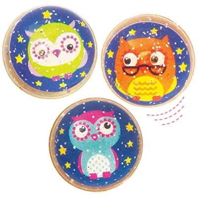 Image of Baker Ross AX602 Little Owls Glitter Bouncy Jet Balls Pack of 10, Party Favours for Kids Birthdays and Outdoor Toys