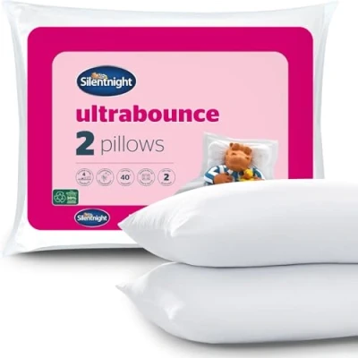Image of Silentnight Ultrabounce Pillows 2 Pack Soft Medium Support Comfortable Bouncy for Stomach, Back and Side Sleepers Machine Washable Hypoallergenic Bed of