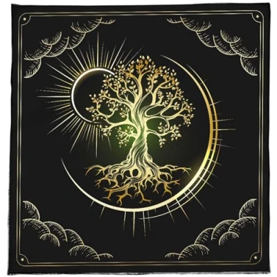 Image of CHAKAE Tarots Tablecloth Moon Sun Tree Astrologys Altars Cloth Divinations Cards Table Tapestry Decors Witchcrafts Supply