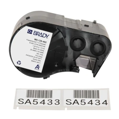 Image of Brady FreezerBondz™ Polyester Pre Sized Labels for Label Printer BMP51/BMP53/M511 180 Self Adhesive Black on White (44,45 mm (W) x 25,40 (H)) M5 125 492