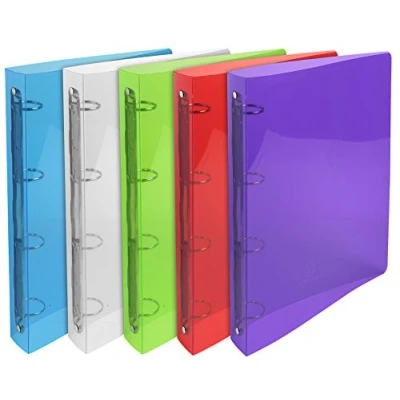 Image of Exacompta Ref.51298E Box of 5 semi rigid PP Crystal binders 4 round rings 30mm diameter 40mm spine External dimensions: 32x26.8 cm A4 Maxi file format assorted colors