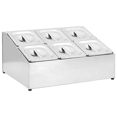 Image of vidaXL Stainless Steel Gastronorm Pan Holder with 6 GN 1/6 Containers and Lids Double Row Container for Storage Serving