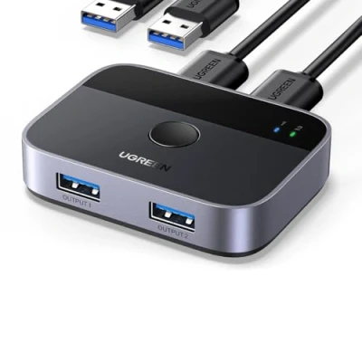Image of UGREEN USB Switch, 3.0 Switcher 2 in out Computers share for keyboard, mouse, printer, hard drives with A to cables Compatible Windows, Mac, Linux
