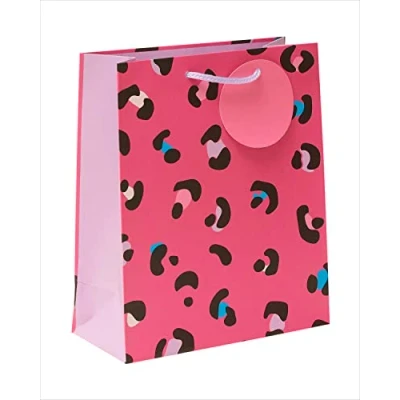 Image of Funky Pink Leopard Themed Medium Gift Bag with Tag Wrapping Essentials 689198