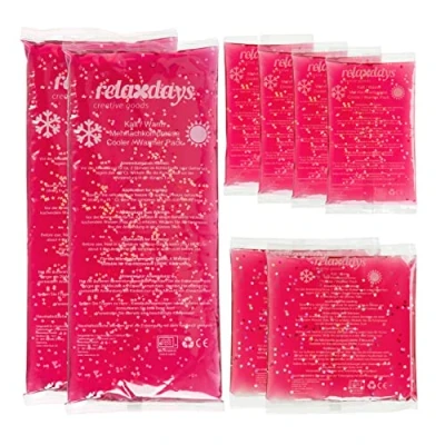 Image of Relaxdays Cooling Pads, Set of 8, 3 Sizes, Cold Warm Compresses, Packs Gel, Reusable, Pink
