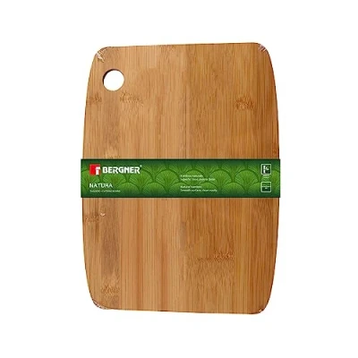 Image of Bergner Bamboo Cutting Board Natural Wooden Chopping Ideal for Kitchen Prep Vegetables, Poultry, Fish &amp; Meat 30.5 x 22.5cm
