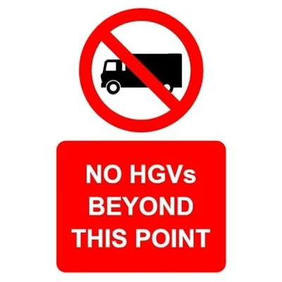 Image of No HGVs beyond this point safety sign 1mm flexible Plastic (400mm x 300mm)