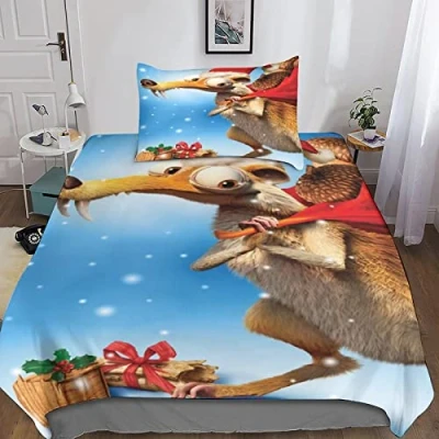 Image of Ice Age Bedding Set Cover Duvet 3D Bedspread 3 Piece Animation Quilt with Zipper Closure Soft Microfiber for Kids Children Single（135x200cm）