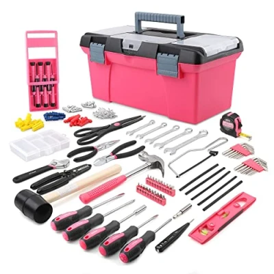 Image of Apollo 170pc Pink Household Women&#039;s Tool Kit Set. Complete Home Box Set for DIY Repairs, Including 100pc Wall Hanging