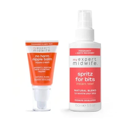 Image of My Expert Midwife Bits and Nips Birth Prep &amp; Recovery Duo with Spritz for Postnatal Relief Perineal Spray No Harm Nipple Balm Cream (Pack of 2)