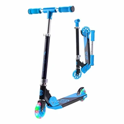 Image of Scooter for Kids Ages 6 12 CORE Foldy Scooter, Kick 2 Wheel Light Up LED, Easy Folding 3 Adjustable Height Handlebar, Pro Deck, Boys &amp; Girls 4 Colors (Blue)