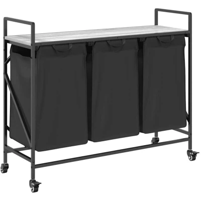 Image of vidaXL Laundry Basket 3 Compartments with Wheels Grey Sonoma