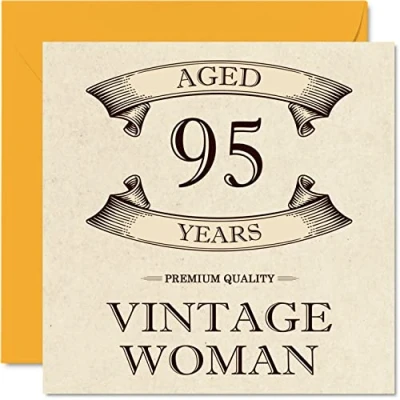 Image of Vintage 95th Birthday Cards for Women Aged 95 Years Fun Card Mum Sister Wife Granny Nanny Grandma Auntie, 145mm x Ladies Greeting Cards,