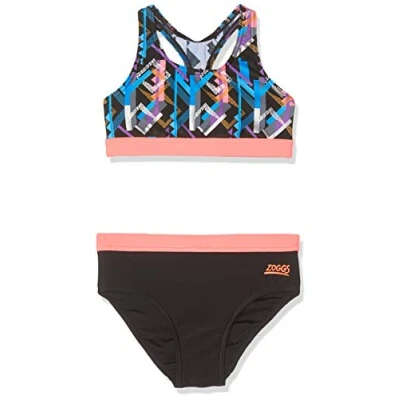 Image of Zoggs Girls Shimmer Muscle 2 Piece Bikini Multi Coloured/Black, 28 UK, 128cm, 8 Years
