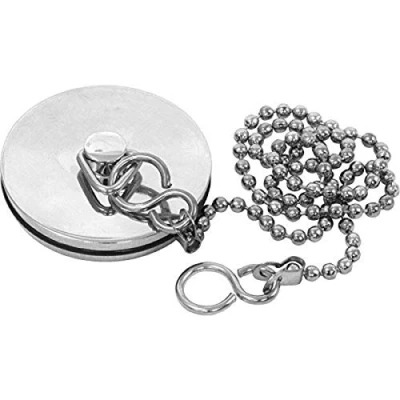 Image of Chrome Sink Plug with Chain for Kitchen or Bath 45mm (1.3/4 Inch) Ball Type and S Hook Shaped Made of Stainless Steel 450mm (18