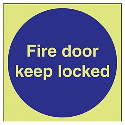 Image of V Safety Glow In The Dark Fire Door Keep Locked Sign 200mm x Rigid Plastic