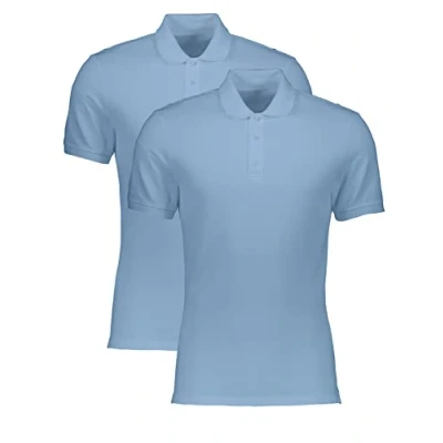 Image of NIYS Pack of 2 Boys Girls Age 4 to 14 Years School Uniform Polo White, Grey, Sky Blue Plain Short Sleeve Shirts Sports Wear (UK, Age, 7 Years, 8 Regular, Blue)
