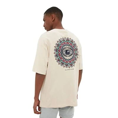 Image of Trendyol Man Regular fit Basic Crew Neck Woven T Shirt Beige