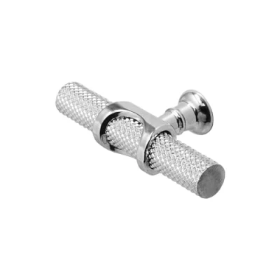 Image of Decoranddecor Amelia Knurled T bar Kitchen Cupboard Cabinet Handle Aluminium (70mm Knob, Polished Chrome)