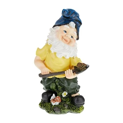 Image of Relaxdays Garden Gnome with Shovel, Weatherproof, Frost Resistant, 32 x 17 15 cm, Figurine, Polyresin, Multicoloured, Synthetic Resin