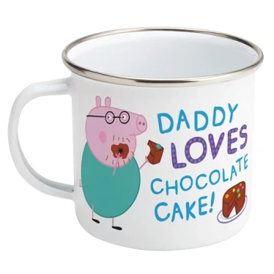 Image of Robert Frederick Peppa Pig Enamel Mug Daddy Loves Chocolate Cake Design