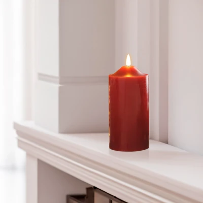 Image of Festive 15cm Battery Operated Wax Firefly Pillar Candle with Timer Red