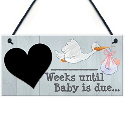 Image of RED OCEAN Weeks Until Baby Is Due Chalkboard Hanging Plaque Shower Pregnancy Gift