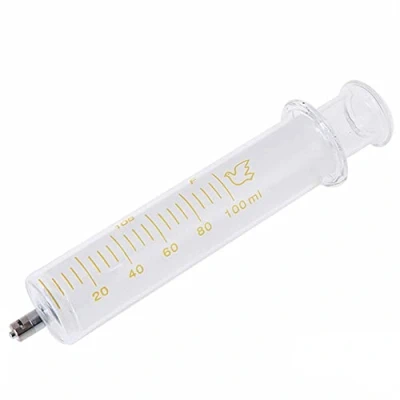 Image of 1 Pack Glass Syringes with Caps, 100ml Luer Lock Reusable Syringe, Metal Caliber Injector Laboratory Sampler for