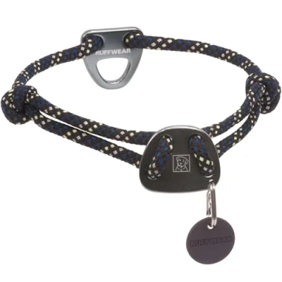 Image of Ruffwear Knot a Collar Medium Dog Collar, Climbing Rope Reflective Pet with Aluminum V ring Lead Attachment, Adjustable &amp; Strong for Walking, Size M (36 50cm), Obsidian Black