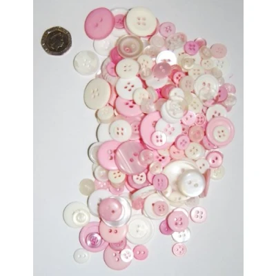 Image of celloexpress Pack of 100g Pink &amp; White Buttons Mixed Sizes Various for Sewing and Crafting