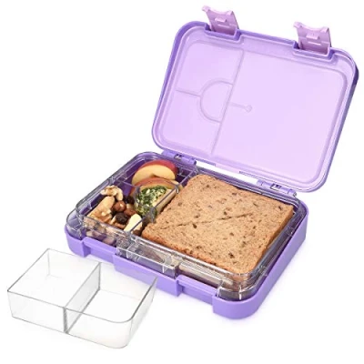 Image of Navaris Bento Box Lunch with 4 to 6 Compartments for On the Go, Meal Prep, Snack Packing Lilac