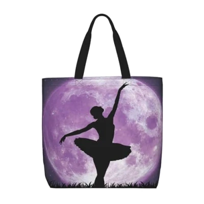 Image of ESASAM Ballerina Dance Print Stylish And Versatile Single Shoulder Shopping Bag Lightweight Durable Polyester Tote