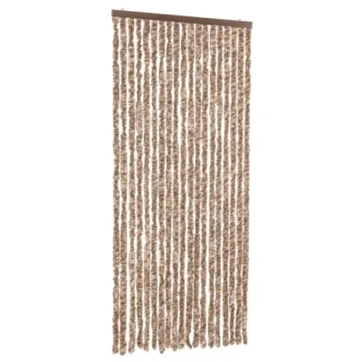 Image of vidaXL Fly Curtain Screen Beige/Dark Brown Chenille Insect Blind, Soft Flexible Strands, 56x185 cm for Home &amp; Caravan Entryways