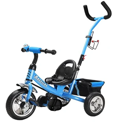 Image of Spielwerk® Multifunctional Toddler Tricycle Adjustable Push Handle Safety Features Detachable Storage Basket Comfortable Ride Kids Trike Blue