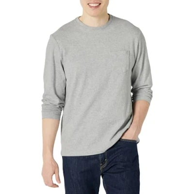 Image of Amazon Essentials Men&#039;s Regular Fit Long Sleeve T Shirt, Light Grey Heather, S