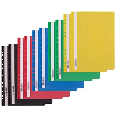 Image of D.RECT Pack of 10 File folders (2 Pieces per Colour 5 x 2) A4 Cardboard with Holes Made Plastic Transparent Front Cover Plastic, PP Film Perforated Euro