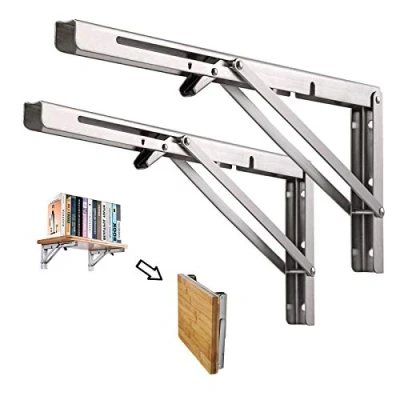 Image of Folding Shelf Brackets 12Inch, 2pcs Heavy Duty Stainless Steel Bracket for Bench Table,Folding Wall Mounted Space Saving,Max Load 100kg