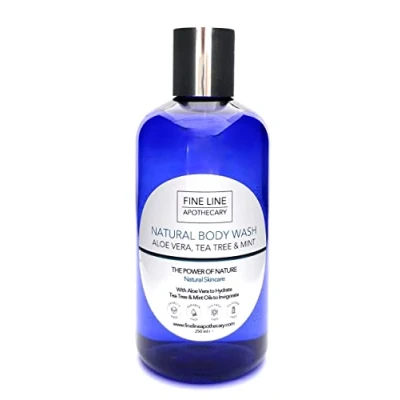 Image of Fine Line Apothecary Body Wash 99% Natural. Aloe Vera, Tea Tree, Mint. No Sulfates/Parabens, Soap. pH 5.5, Sensitive Skin. 250ml