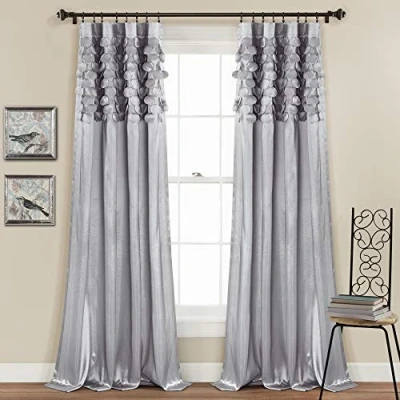Image of Lush Decor Circle Dream Window Curtains Panel Set for Living, Dining Room, Bedroom (Pair), 54&quot; W x 84&quot; L, Light Gray